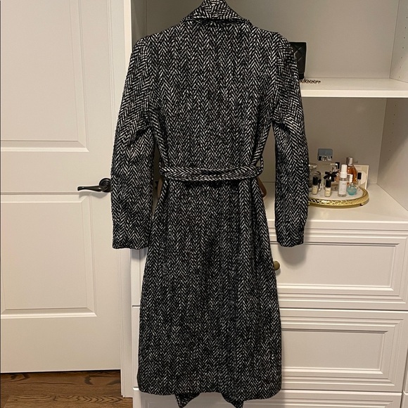 New Look Herringbone Faux Fur Trim Belted Coat - Picture 8 of 12